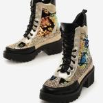 BSCI Lace Up Flat Leather Ankle Boots Rubber Bottom Womens Flat Combat Boots