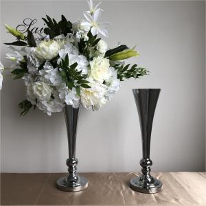 China 20 Inch Tall Decoration Vase For Living Room Silver Metal Trumpet Vases wholesale