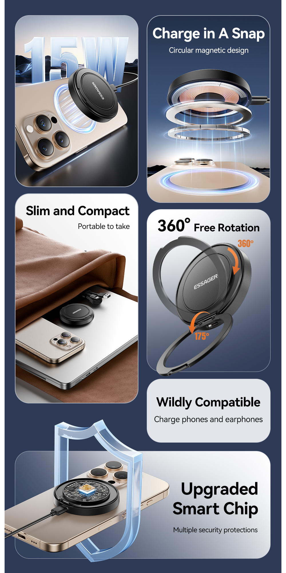 ESSAGER ES-WC18 15W Best Phone Stand Charging Fast Wireless Charger