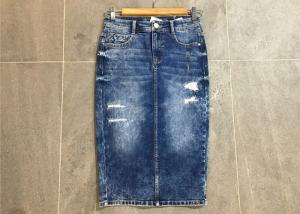 China Pencil Skirt Ladies Strench Ladies Denim Jeans Mottle Wash Rip And Repair wholesale