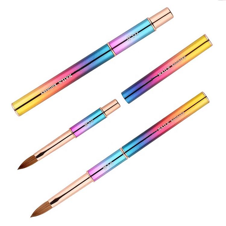 Colorful Rainbow Kolinsky Hair Nail Gel Brush ODM Metal Nail Art Pen