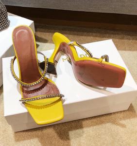 China High Shine Yellow Women High Heeled Shoes Crystal Embellishments wholesale