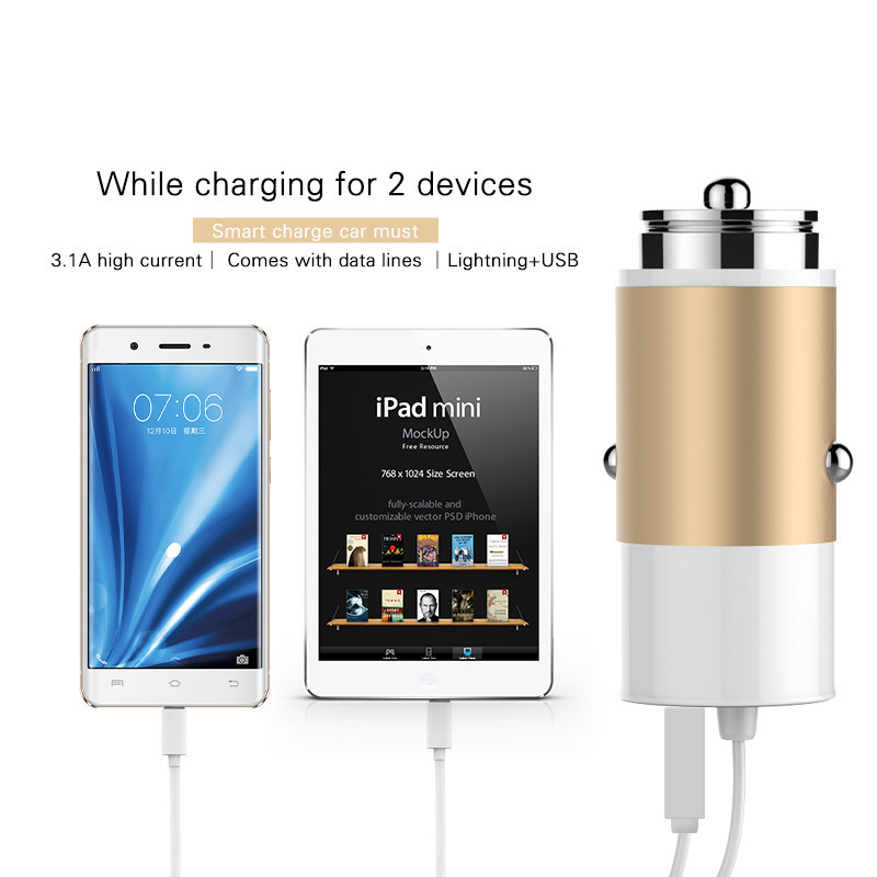 Hot Selling New Aluminium Alloy Dual USB Car Charger for iPhone iPad iPod Camera Car Charger