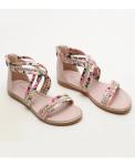 BS135 Sandals Female Summer Flat Bottom Fairy Style Open-Toed Floral Cloth Word