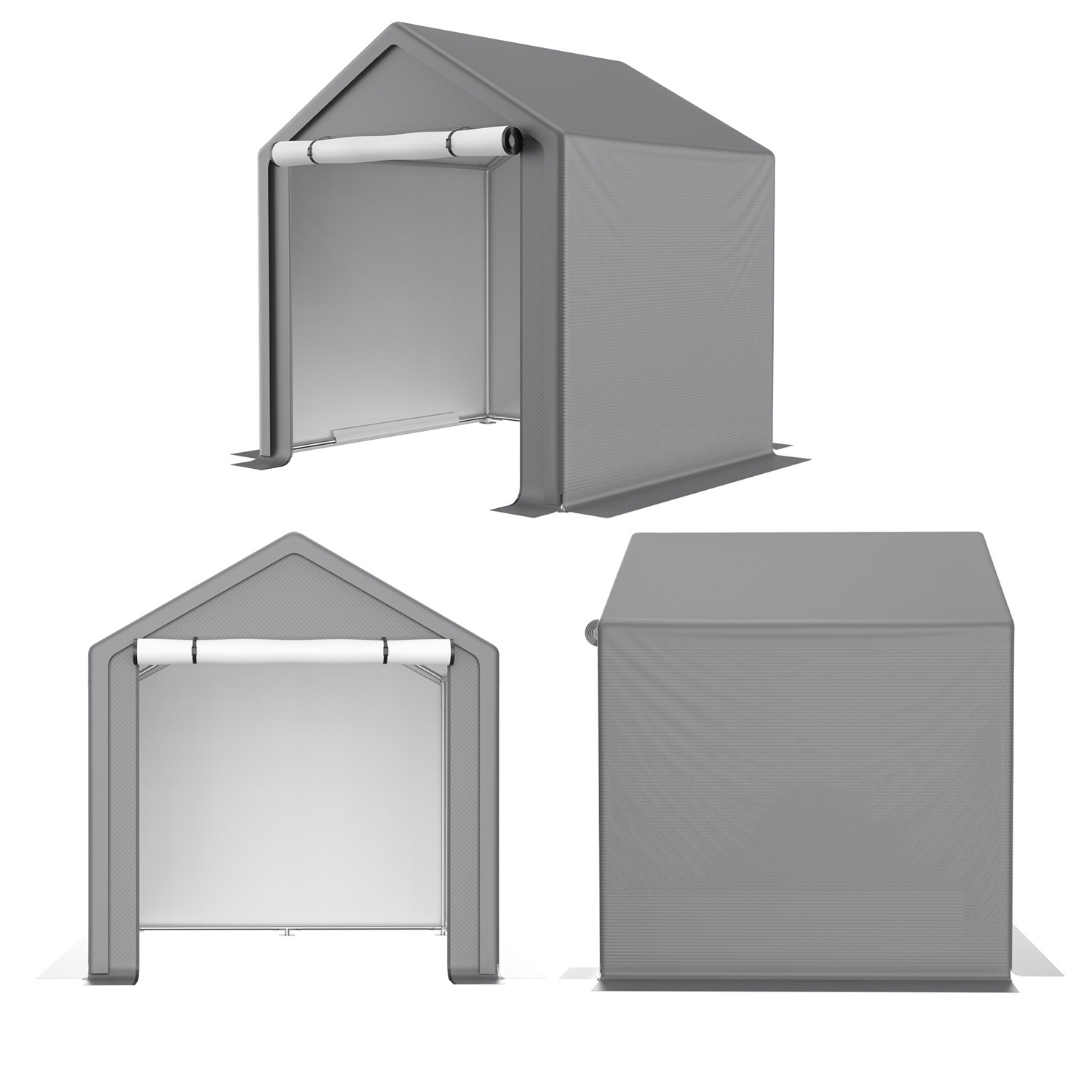 PE Fabric Roof Cover AJUNION 6.2x5.6ft Outdoor Storage Tent Metal Garden Bike Shed for Tools Firewood