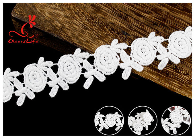 Embroidered Flower Guipure White Cotton Lace Ribbon For Fashion Clothes