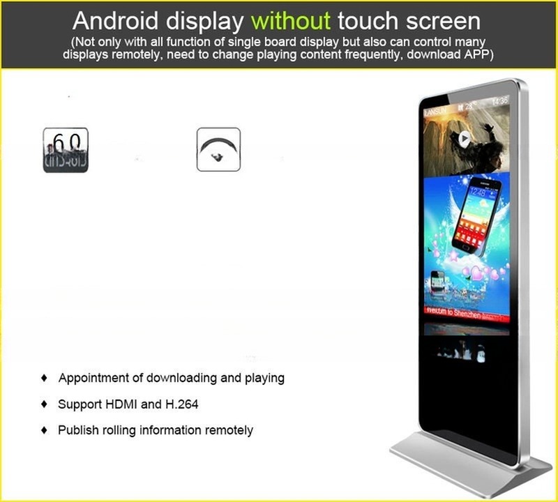 65" inch Alone stand digital signage board kiosk WIFI network Android player screen remote control monitor