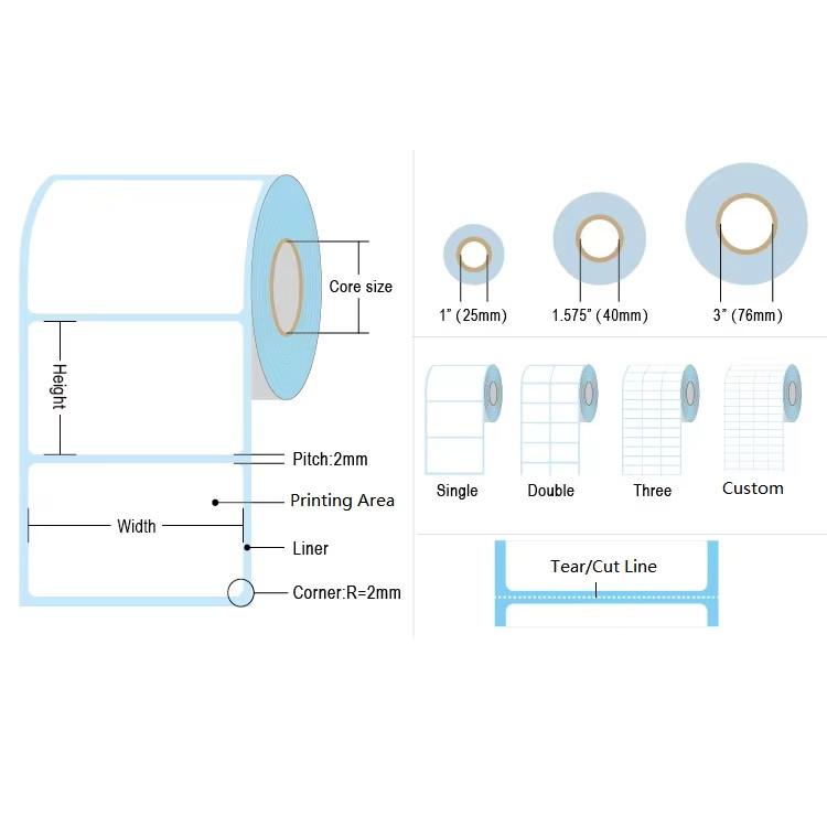Barcode Printer Thermal Roll Labels Adhesive Direct Thermal Paper Customized