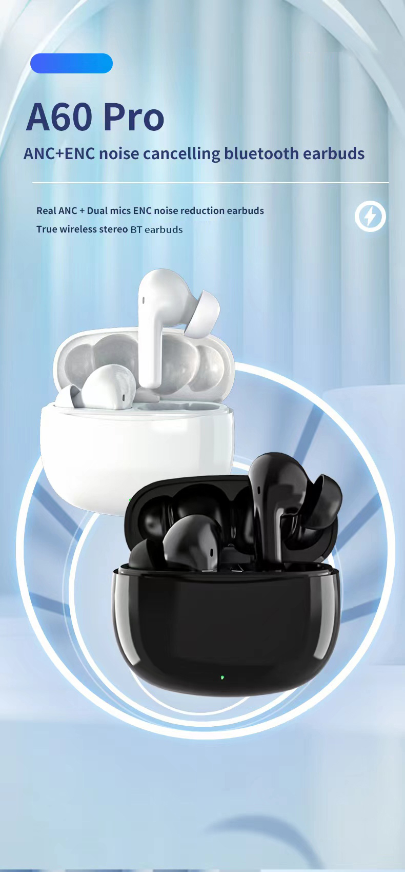 Private Mold Wireless HiFI Earbuds with Low Latency ANC ENC and Digital Display