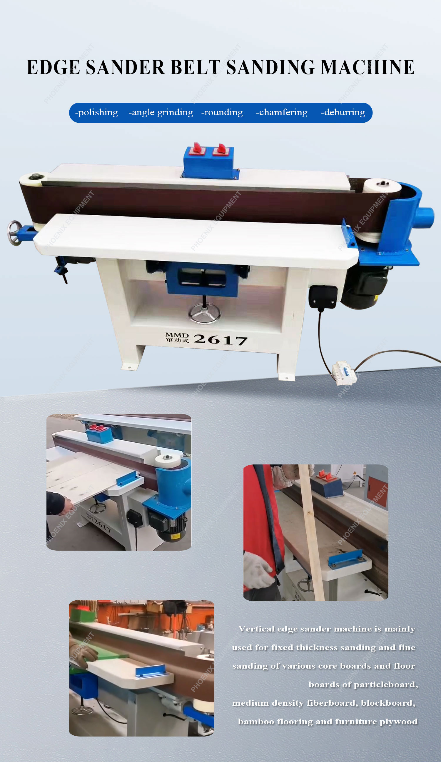 Double Table Belt Sander Machine MMD2617 for Woodworking Easy to Operate 350 KG Weight