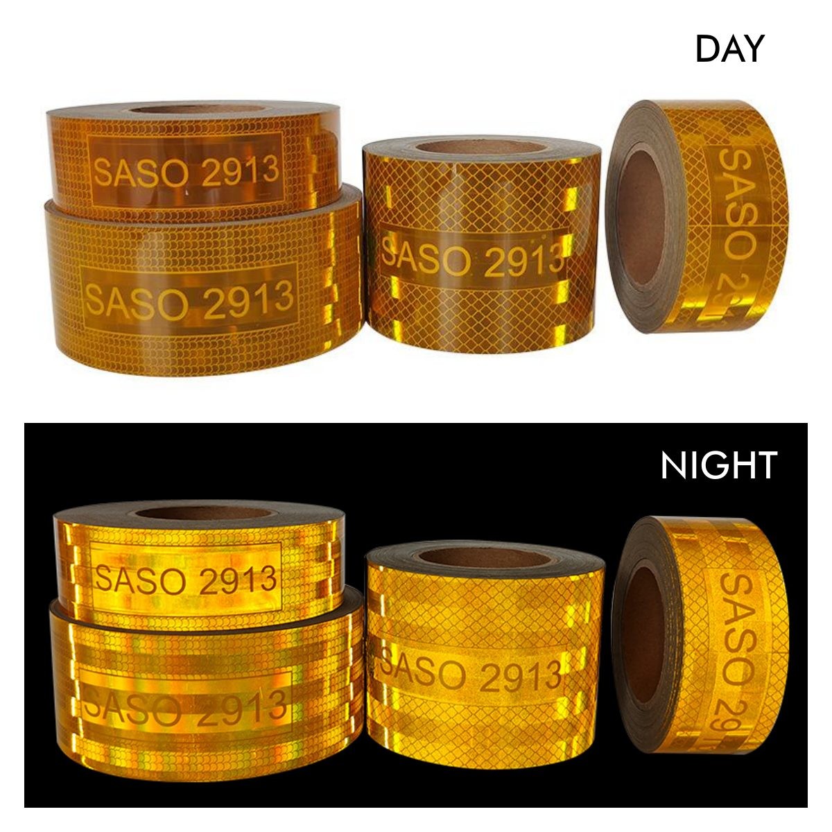 Yellow SASO 2913 Metallized Self Adhesive Prismatic Reflective Tape For Middle East Market