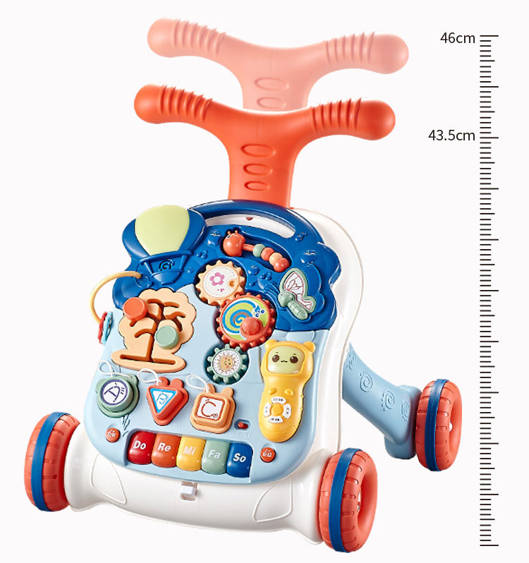 12 Inch Baby Walker Activity Center for Toddler Learning to Walk Sit Stand Early Push Toys Infant Boys Girls Pull Wheels Musical Walking