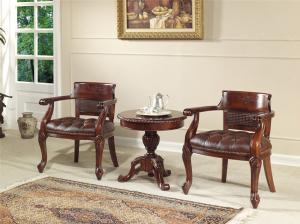 China Red Brown Antique Classic Leather Armchair Golden Velvet Solid Wood Leisure Arm Chair wholesale