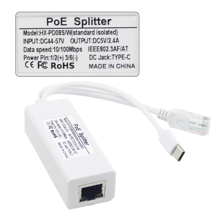 24V 12V 5V POE Passive Injector USB-C Type C Cable and Ethernet RJ45 Connector