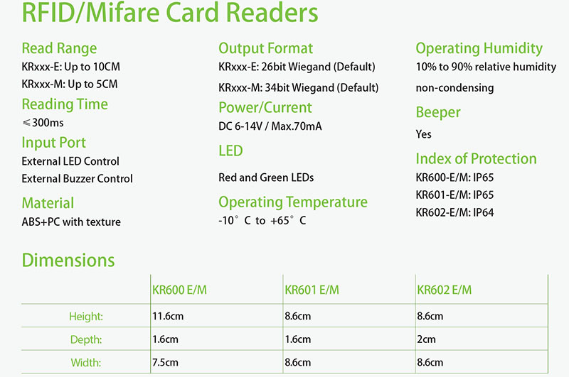 2 Color Led Kr600 Wiegand Rfid Card Reader Smart Mifare Card Reader