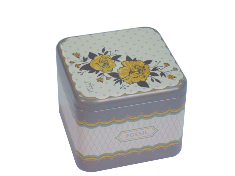 Fossil Promotional Tin Cans Square With Booklet Paper Inside