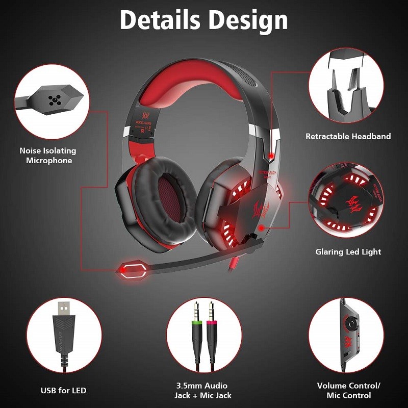 KOTION EACH G2000 100mA DC5V USB Gaming Headset With Light Mic