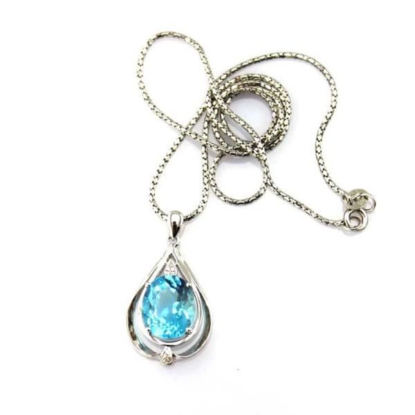 Women Jewelry 10mm x12mm Oval Blue Topaz Cubic Zirconia Pendant Necklace (P38)