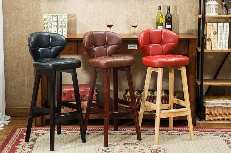 Mail packing Y Modern Antique Upholstered Wooden Bar Chair Stools Leather High Chair for Bar Table at Affordable