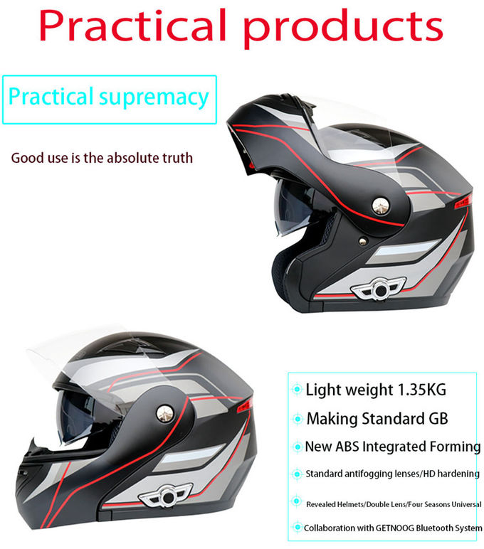 Flip up Dual Lens full face Motorcycle Helmet with Built-in Integrated Bluetooth Intercom system