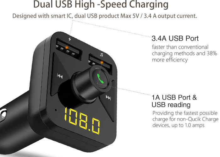 BLE 5.0 Hands Free Car Kit Fm Transmitter 5V 3.4A Wireless Handsfree Car Kit