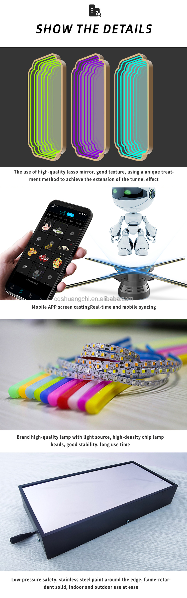 LED Strips Light Source Multi-Layer Mirror Holographic Fan with 12V Input Voltage