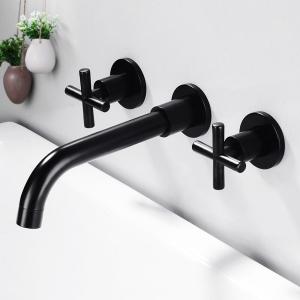 China Two Cross Handles Centerset Bathroom Faucet Wall Mounted Widespread wholesale