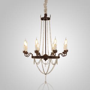 China Iron farmhouse chandelier with white wood bead (WH-CI-26) wholesale
