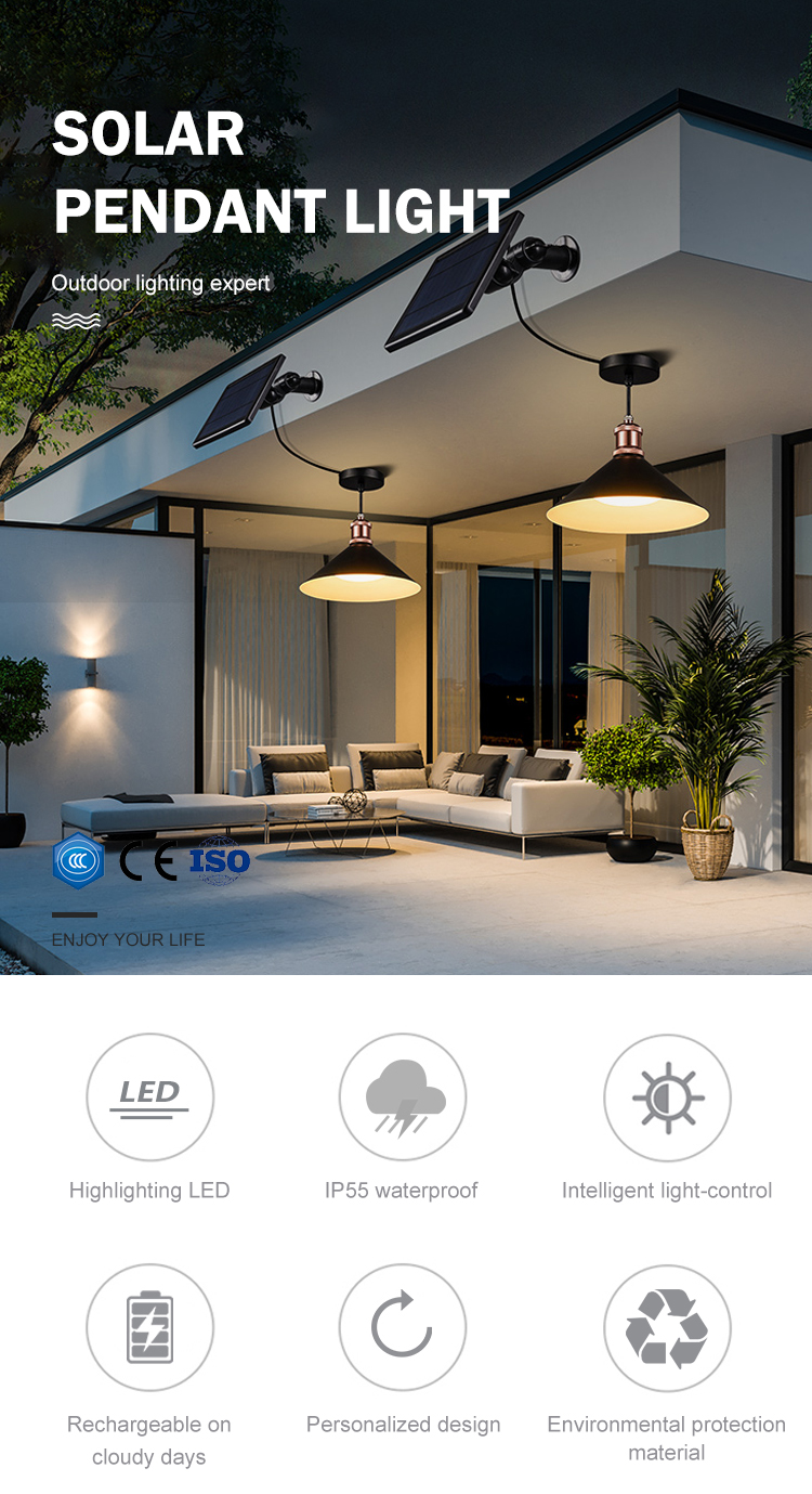 IP65 5W Ceiling Solar Powered Pendant Light Deck To Dawn With 4000mAh Battery