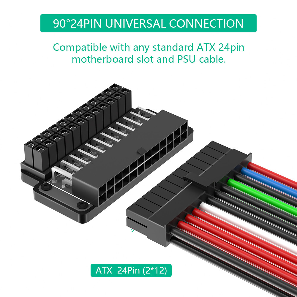 ATX 24Pin Female To 24pin Male 90 Degree Power Adapter With Power OK And Stand By LED And ABS Plastic Top Cover
