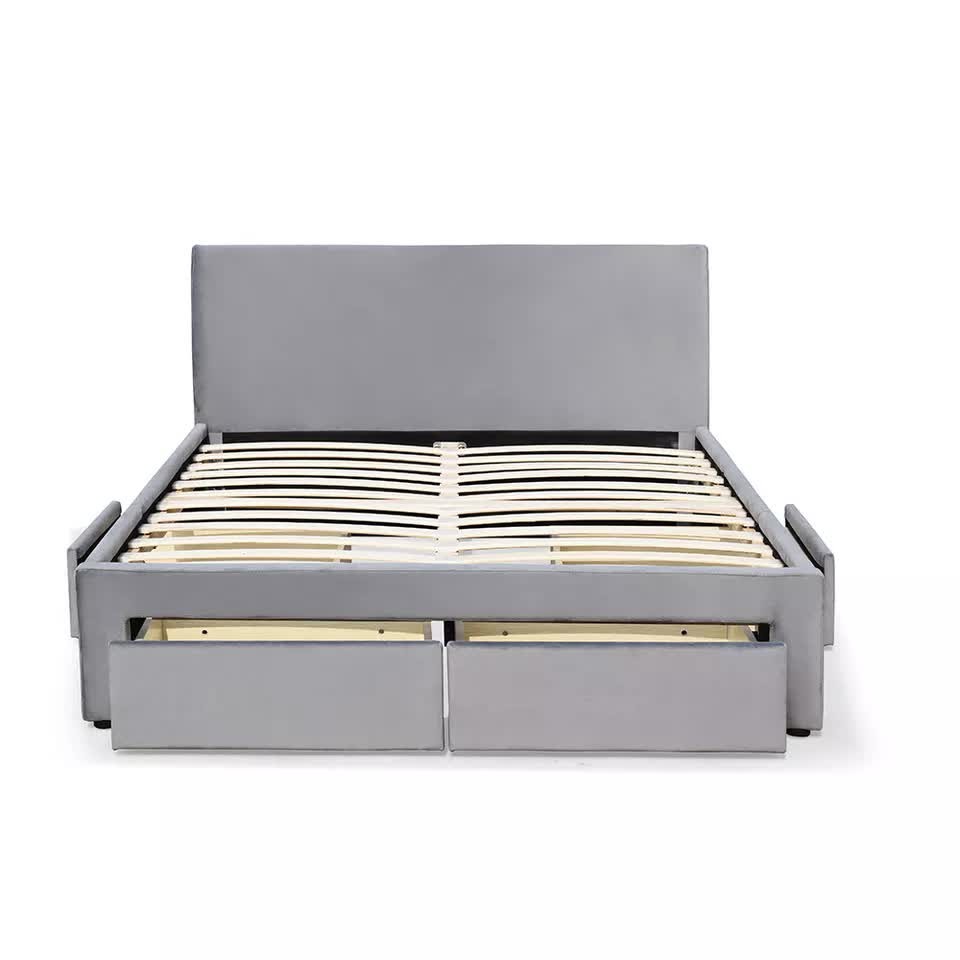 4 Drawer Hidden Sliding Storage Bed Grey Velvet Fabric SGS Certificate