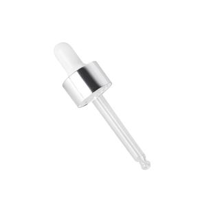 China 18/410 Silver Shiny Aluminum Glass Dropper Cap Essential Oil Glass Dropper Pipette wholesale