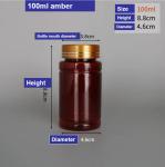 100cc 150cc Amber Plastic Medicine Bottles For Tablet Vitamin Supplement Pill
