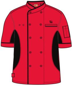 China Standard Size Mens Chef Coat , Red Black Polyester Chef Works Jackets wholesale