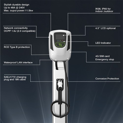 RCD Type B LCD Screen 32 AMP 7.5kW Home EV Charging Station