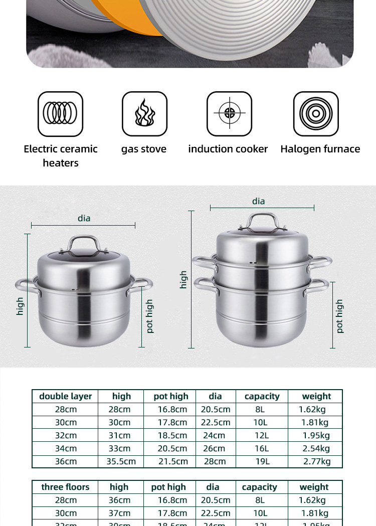 New Product 304 Stainless Steel Steamer Pot Soup Set Stainless Steel Cooker Cooking Soup Pot Steamer Pot