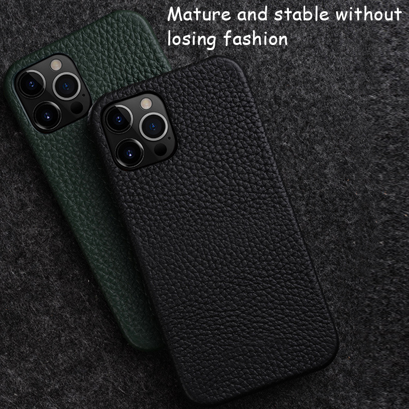 Minibook Handmade Luxury Full Grain Pebble Leather Phone Case for Iphone 13 14 Pro Max