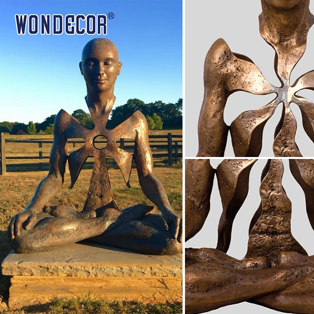 Large Sculpture With Cross Legged Hollow Buddha Statue And Copper Sculpture