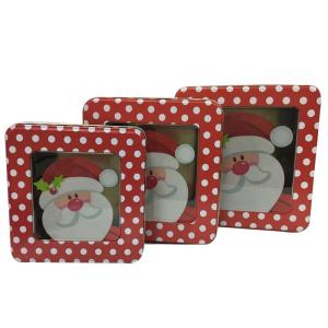 China Holiday Tin Box with Window Michael Tins Wedding Favor Tins Square Cake Tins wholesale