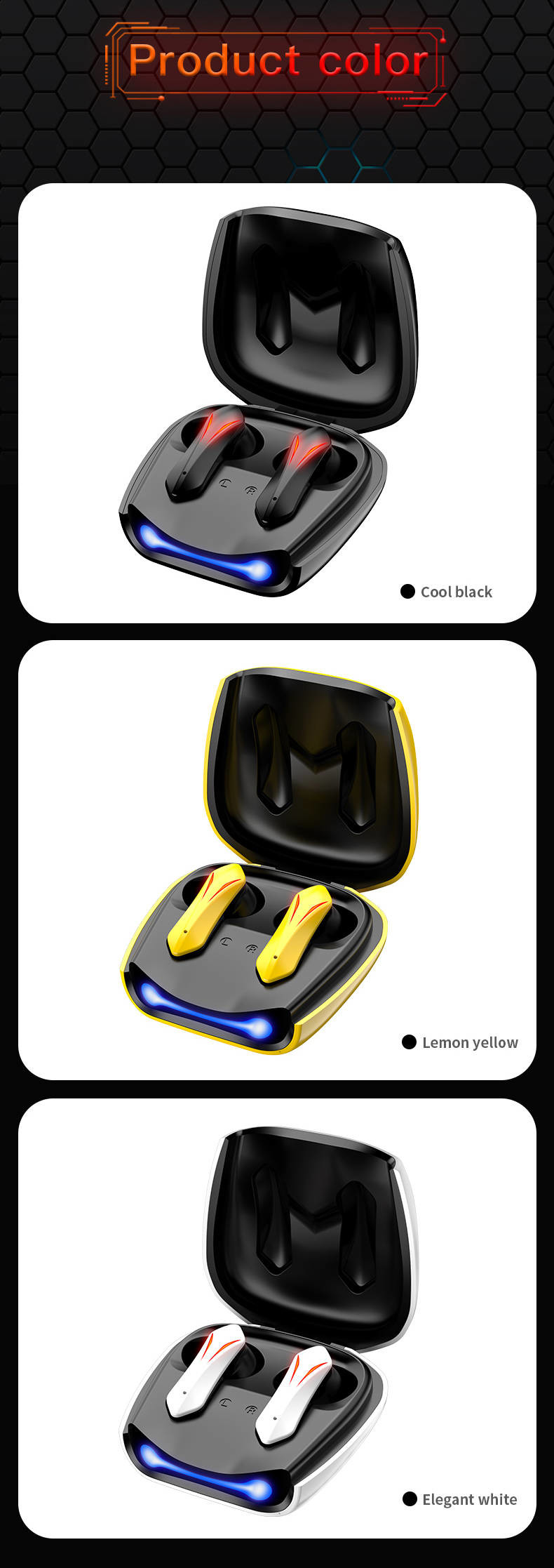 Wireless Gaming Earphone 13mm Large Loudspeaker Stereo Sound With Charging Case