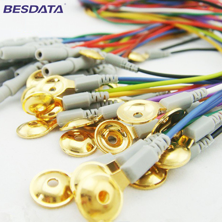 Gold coated cup electrode leadwire Neurofeedback dry EEG 1.5mm Din sensor Cap