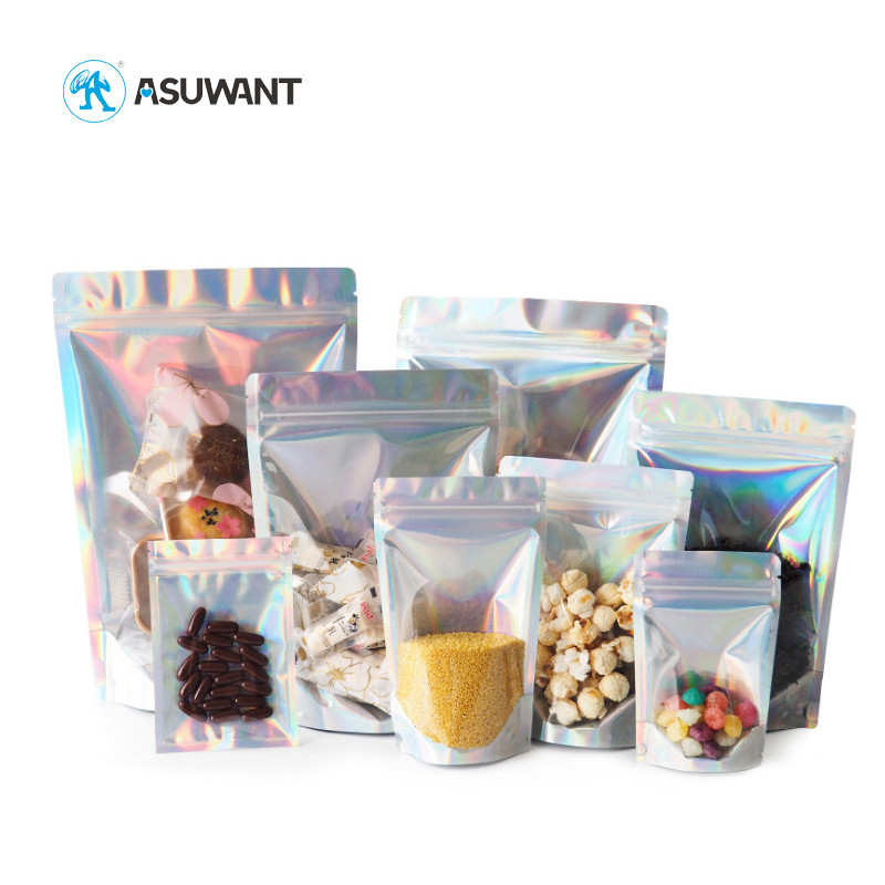 Transparent Holographic Packaging Bag Laser Clear Zipper Food Grade Bag
