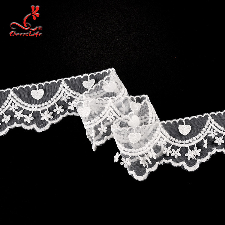 Cotton White Embroidered Lace Trim 5.6cm Width Static - Cling Resistant