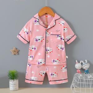 China Summer Thin Cardigan Pajama Set Girls Short Sleeve Cute Cat Pyjamas wholesale