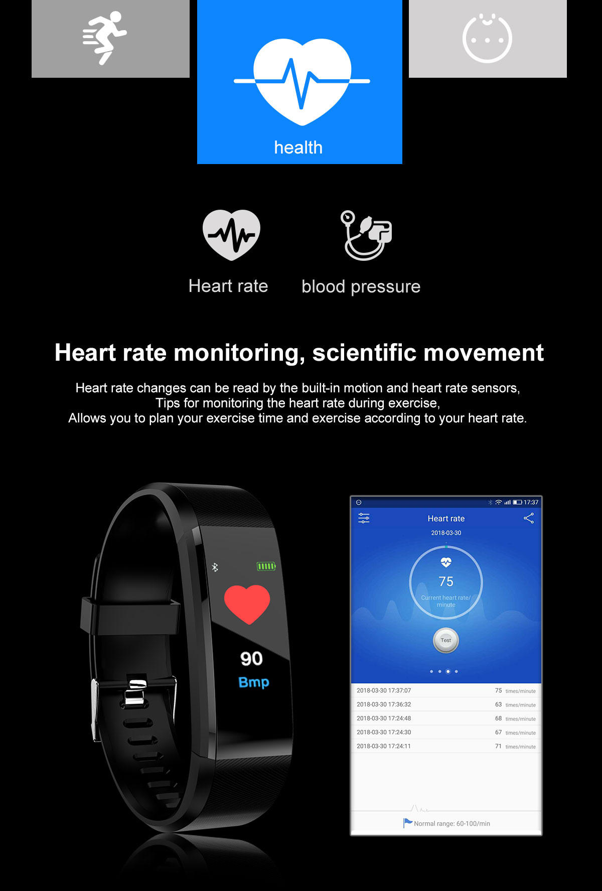 Fitness Tracker Smart Band Activity With Heart Rate 115 Plus With Exercise Smart Bracelet