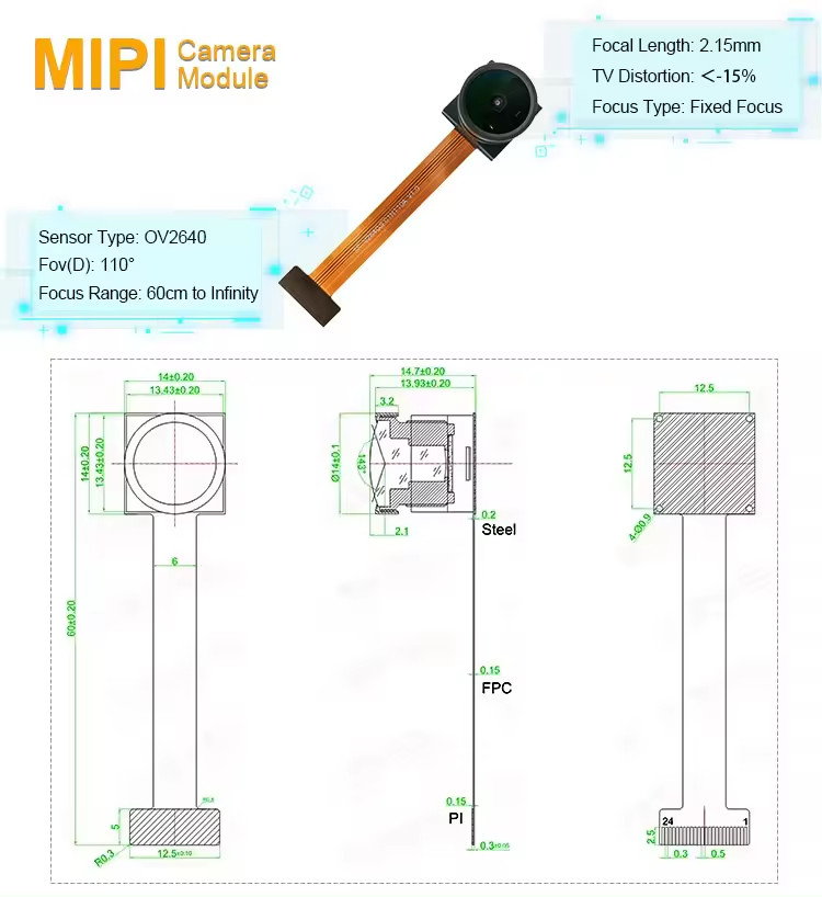 2MP OV2640 Sensor ESP32 CAM Module Fisheye MIPI Camera Module