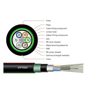 China 60 Cores GYTA53 Outdoor Fiber Optic Cable FRP Or Steel Wire Strength wholesale
