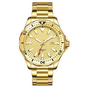 China OEM Mens Stainless Steel Quartz Watch Gold Rotate Bezel Business wholesale
