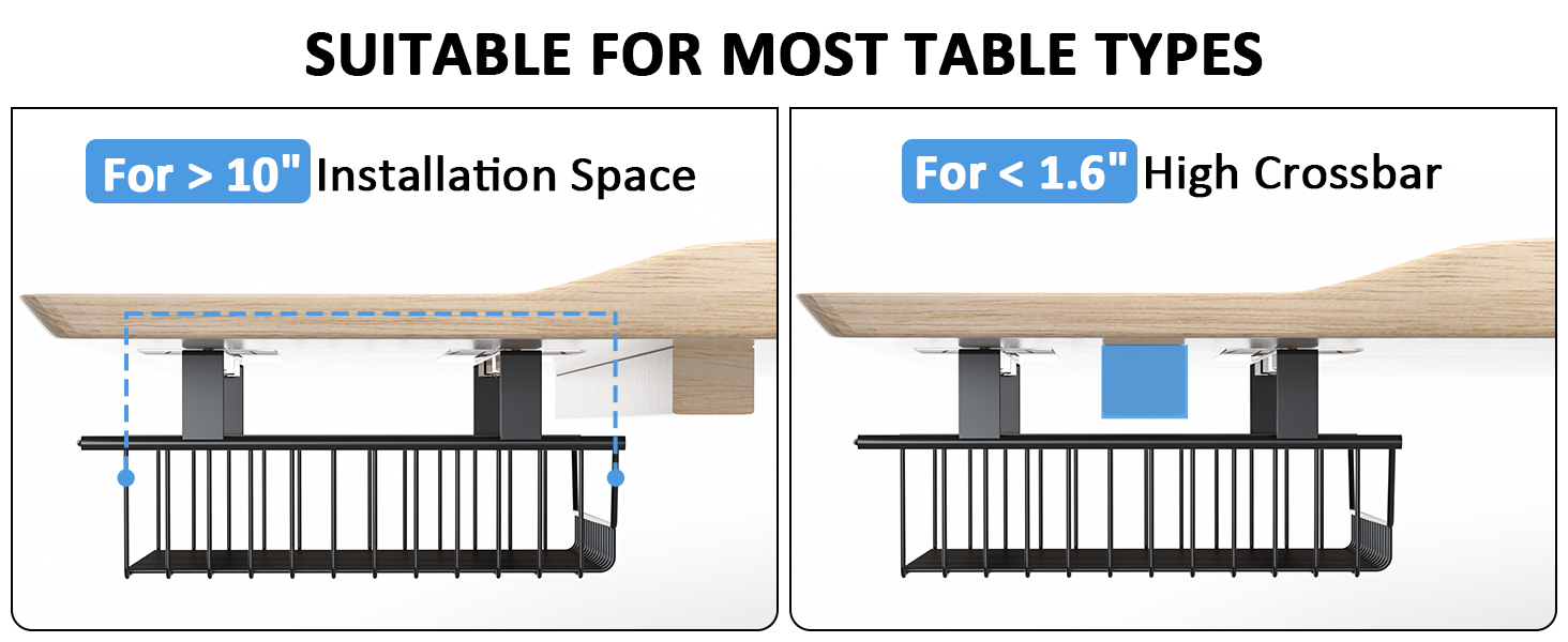 Aluminum Cable Duct for Desk/Table/Workplace Large Slideable Under Desk Cord Organizer