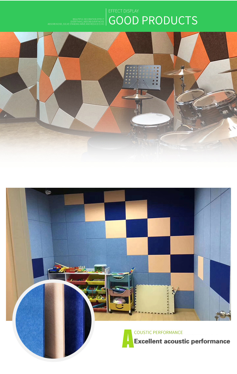 Polyester 0.8-1.2 Thickness Acoustic Wall Panel With Adhesive Backing